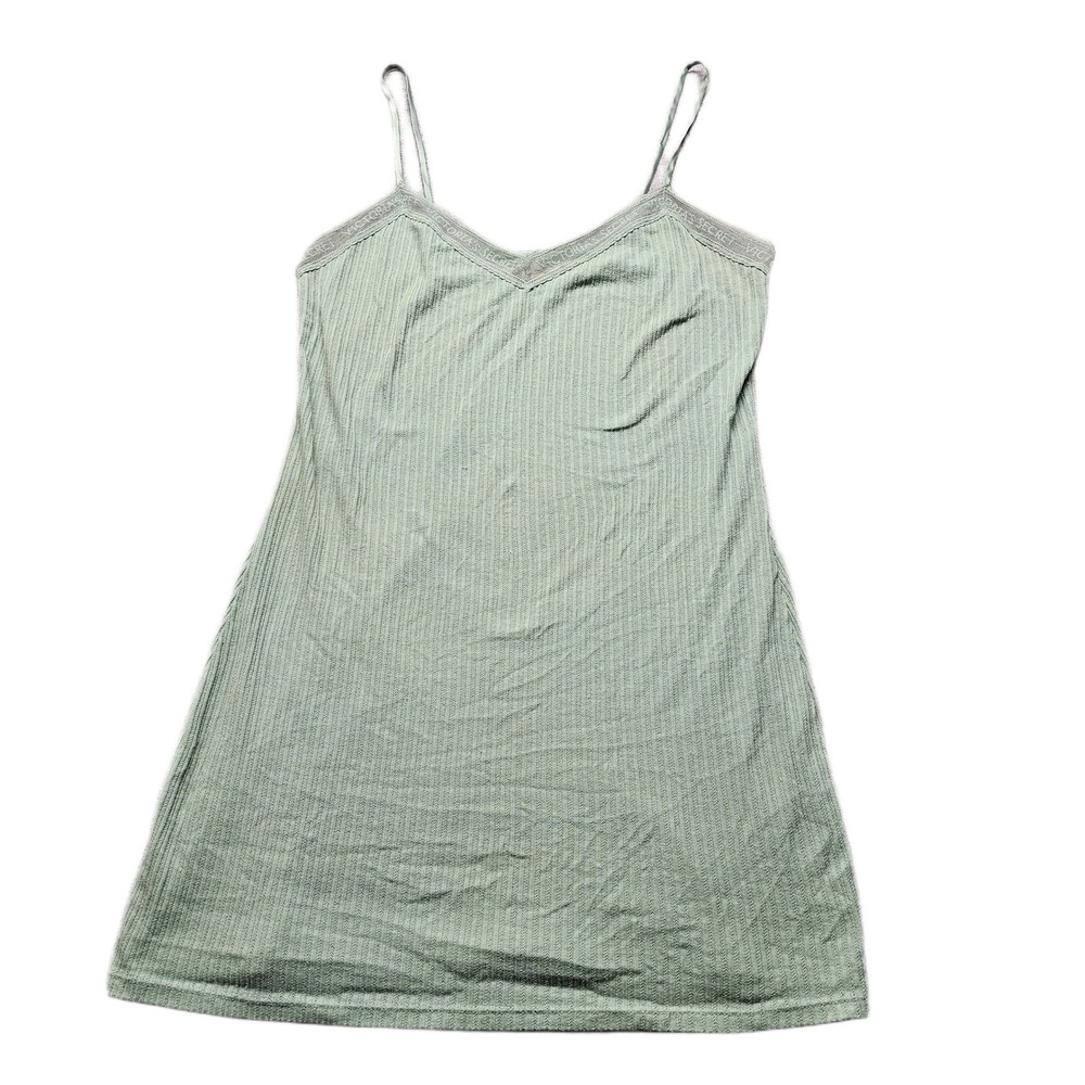 Victoria's Secret Sleep Dress Women M Green Lace Trim Adjustable Strap Nightgown